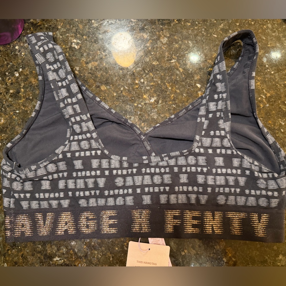 Savage X Fenty Black and Gold Patterned Bralette - Picture 2 of 3